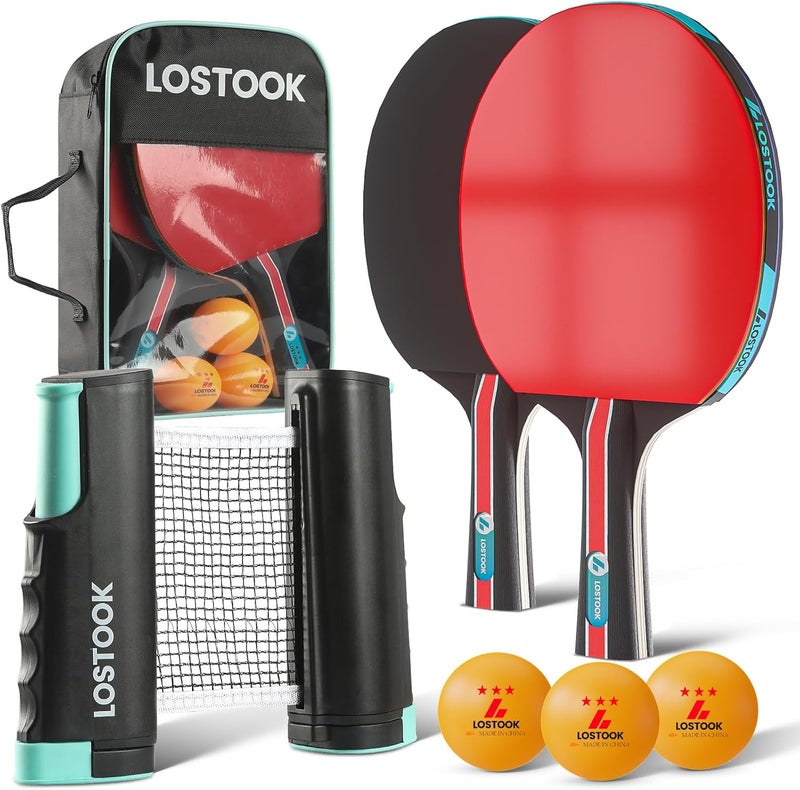 Lostook Professional Ping Pong Paddles Set of 2/4 with Table Tennis Rackets and 3 Star Balls, Portable Ping Pong Table Net with Clamps for Any Table, Home/Outdoor Games - Image 1